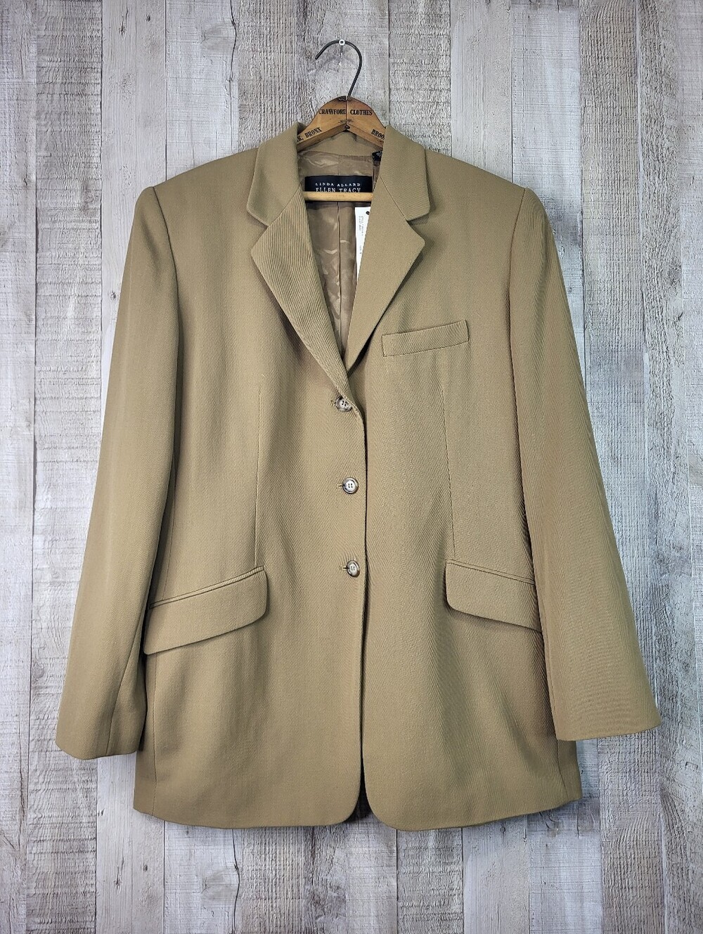 Linda Allard Ellen Tracy Wool Tan Blazer Jacket. Women's Size 16. Vintage NWT